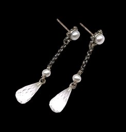 Vintage Sterling Silver Iridescent Dangle Earrings