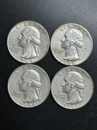 4 Washington Silver Quarters 1964 (2), 1964-D (2)