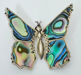 PRETTY VINTAGE STERLING SILVER AND SHELL BUTTERFLY BROOCH