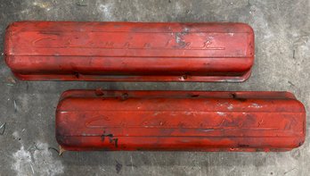 Pair Of Vintage 59-67 Chevrolet Orange Red Enamel Valve Covers