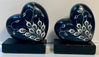 Pair Of Heart Shaped Soapstone Bookends