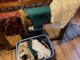 2 Bins Of Fabric And Vintage Women's Clothes