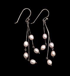 Vintage Sterling Silver And Pearl Color Beaded Earrings