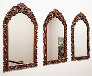 A TRIO OF Hand Carved Wood Framed Mirrors