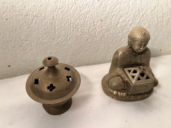 Two Brass Asian Incense Censers