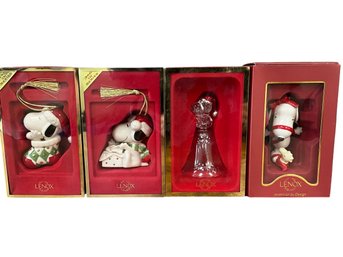 Lenox Peanuts/Snoopy Bell & Christmas Ornament Lot Set/4