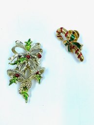 Pairing Of Singed Holiday Brooches