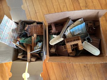 2 Boxes Of Vintage Doll Furniture