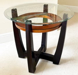 A Modern Side Table With Glass Top