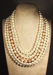 Amazing Large Five Strand Genuine Cultured Pearl Necklace