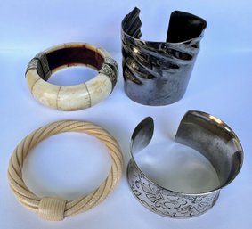 4 Bracelets Including Bone & 2 Metal Cuffs