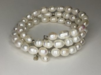 Wonderful Brand New Genuine Baroque / Beehive Pearl Coil Bracelet With Sterling Beads - Very Pretty !