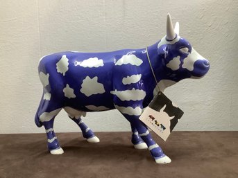Cow Parade Blue Painted Cow With White Fluffy Clouds