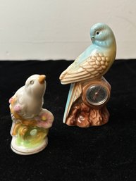 Vintage Jema Budgie Thermometer And Bird Figurine