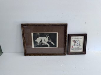 2 Adorable Antique Framed Doggie Pictures - B&W Photo And Original Painting