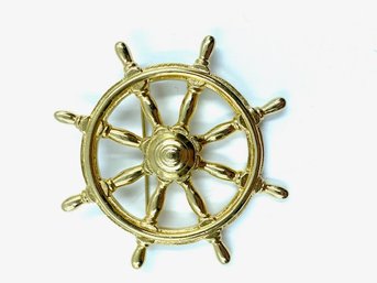 Goldtone Ships Wheel Brooch
