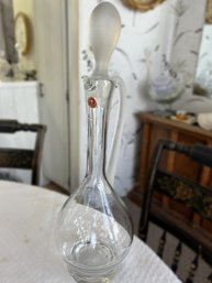 Vintage Romanian Glass Decanter With Frosted Stopper & Handle