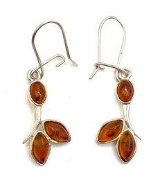 Sterling Silver Amber Color Dangle Earrings
