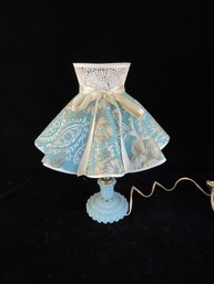 Blue Gold Floral Fabric Shaded Blue Table Lamp