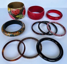 10 Bracelets & Bangles, Some Vintage, Some Wood