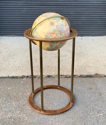 Large Vintage Wood And Brass Globe Stand