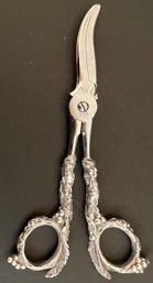 Vintage Ornate Pair Of Grape Scissors Shears - Sterling Silver Handle - Stainless Steel Blade - Made In Italy