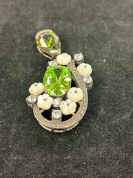 Sterling And Green Peridot And Mother Of Pearl Pendant