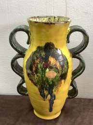 Yellow And Green Glazed Pottery Vase
