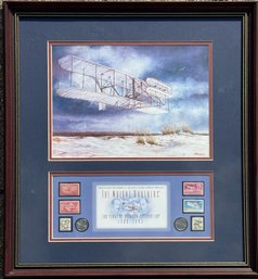 Framed Wright Brothers Stamp, Coin & Print Collage, First Flight