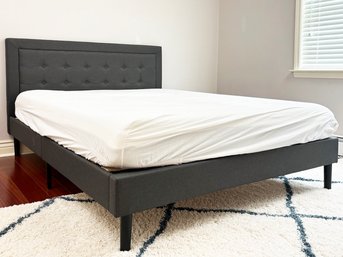 A Modern Queen Bedstead In Charcoal Linen