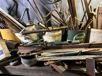 Entire Top Of Work Bench Loaded With Steel