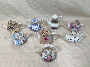 8 Minature Decorative Porcelain Tea Pots Nantucket Christmas Tree Shop