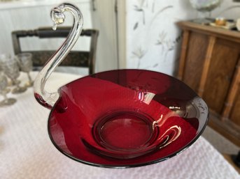 Vintage Duncan Miller Ruby Red Swan Bowl