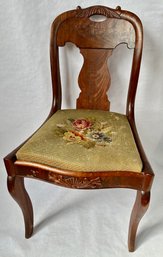 Vintage Carved Wood Chair With Needlepoint Seat