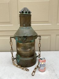 (2) Antique Nautical Brass Anchor Oil Lamp Maritime Ship Lantern Boat Light. Wonderful Patina.
