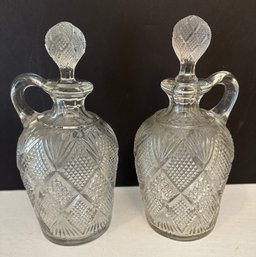 Stunning Pair Of C. 1896 Eapg Peerless Decanters Mint Condition By The Model Flint Glass Co.