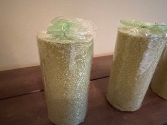 Three 3 X 6' Green Beaded Candles - New Wrapped