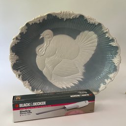 A Fabulous Italian Turkey Platter With A Black & Decker Electric Carving Knife (new In Box)
