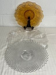 3pc Cut And Pressed Glass Serving Plates Including Westmoreland English Hobnail