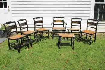 Set Of Six Vintage 1950's Hitchcock Dining Chairs & Bench