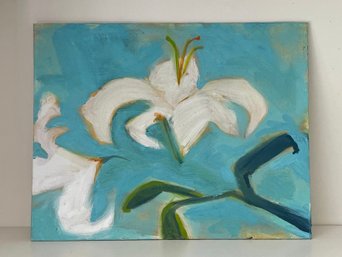 White Lily Flower Painting On Board