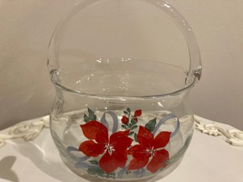 Toscany Hand Blown And Hand Painted Holiday Basket With 4 Cups