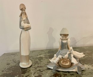 Lladro & Nao Porcelain Figures 'My Hungry Brood' And 'Girl With Duck'