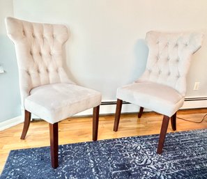 Pair Of Grey Upholstered Tufted Dining Chairs