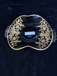 Gold Floral Trimmed Glass Dish