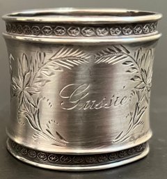 Vintage Antique Victorian Possibly Sterling Napkin Ring - Gussie - Floral - Leaves - Stars