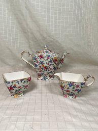 Royal Winton Grimwades Ltd Porcelain Tea Set Old Cottage Floral Design No Chips Teapot Cream And Sugar