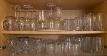 Two Shelves Of Miscellaneous Glass Ware