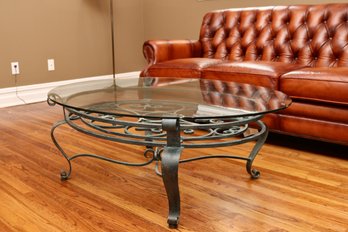 Wrought Iron Scroll Round Glass Coffee Table    Get Dimensions