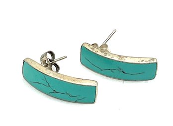 Sterling Silver Turquoise Color Curved Earrings